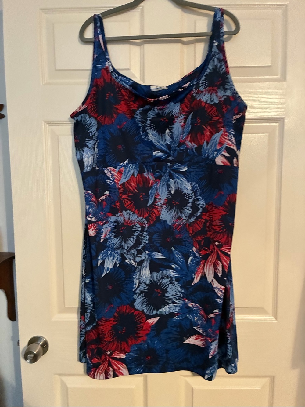 Floral Tank Swim Coverup in Blue & Red